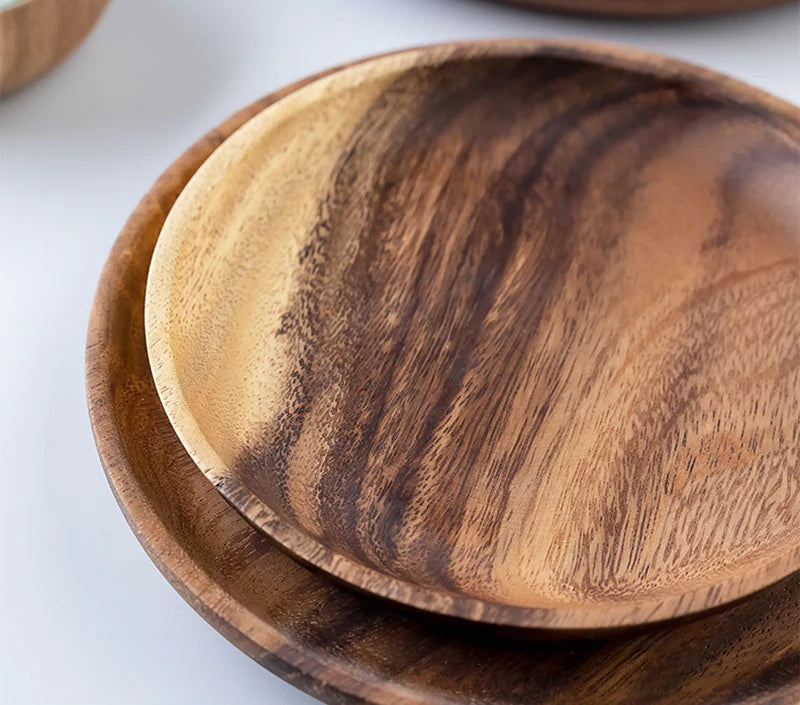 Wooden Dinner Plates Household Round Coffee Tray solid wood Tea saucer ins Japanese style dim sum For Food Snack Dishs