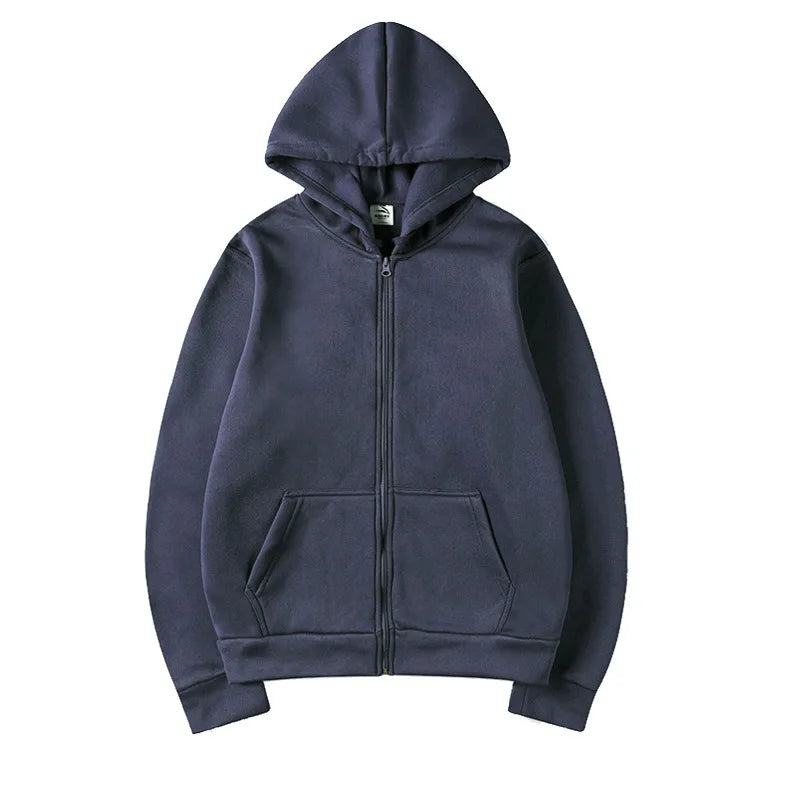 2026 Trendy Fashion Sportswear Coat Front Pocket Warm Zipper Jacket Men's and Women's Autumn/Winter Solid Color Open Hoodie