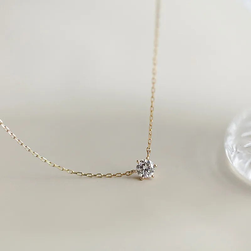 925 Sterling Silver 14K Gold Plated Necklace Versatile Single Sparkling Zircon Clavicle Chain For Women'S Wedding Jewelry