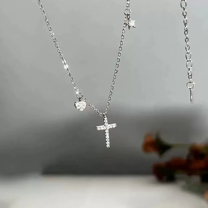 New 925 Sterling Silver Cross Necklace Style Geometric Style Woman Pendant Choker Birthday Exquisite Jewelry