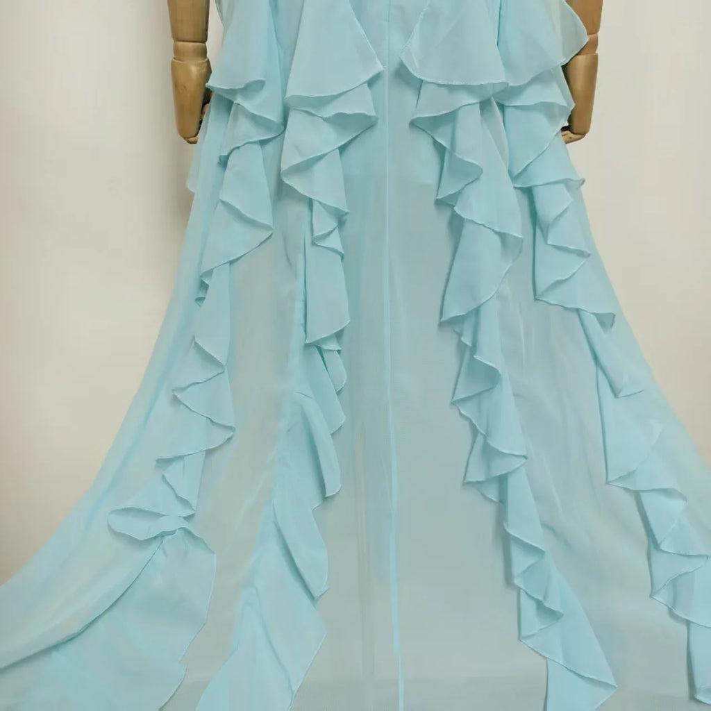 2026 Summer American Elegant Temperament Fashion Ruffled Splicing Sleeveless Strapless Irregular Split Chiffon Long Dress Women