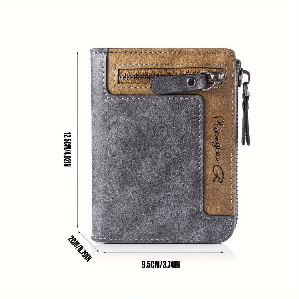 Men's Retro Short Wallet Multifunctional Fashion Zipper PU Leather Coin Purse High Quality Credit Card Holder Ideal Gift For Men