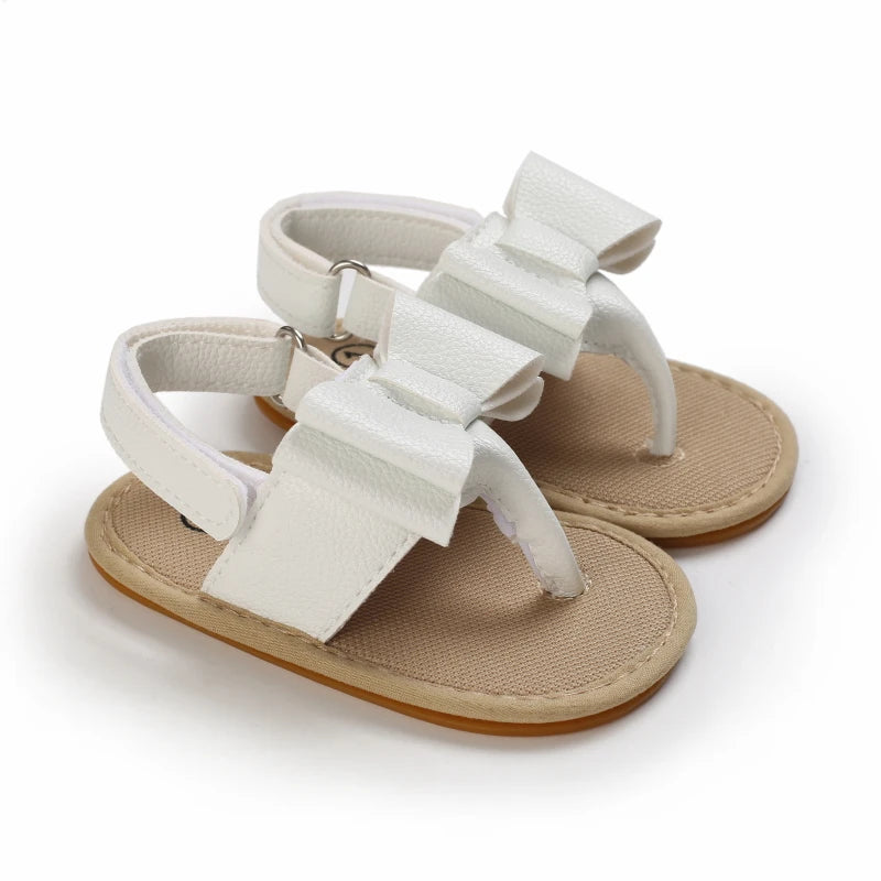Baby Girl First Walker Sandals - Bow PU Leather Hook & Loop Shoes