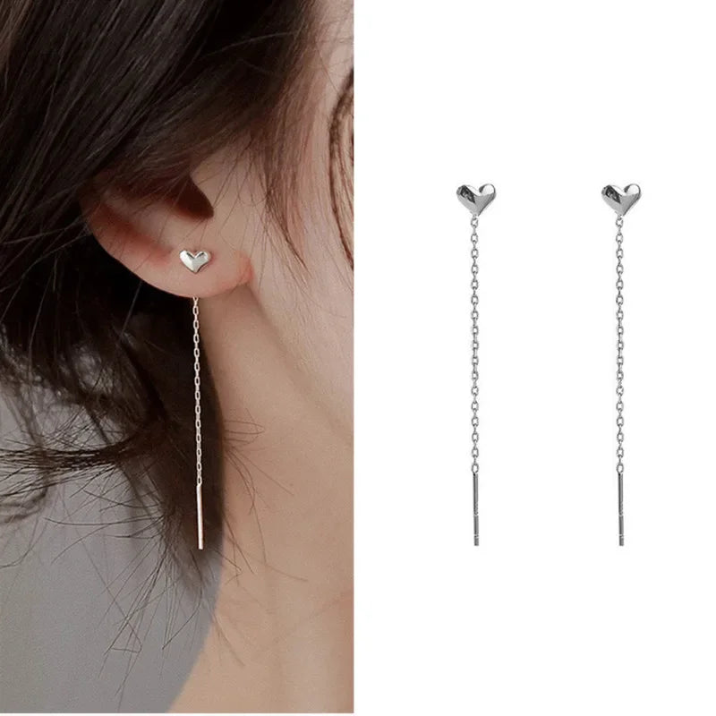 Rose Gold Threader Drop Earrings for Women Long Hanging Zircon Crystal Piercing Jewelry