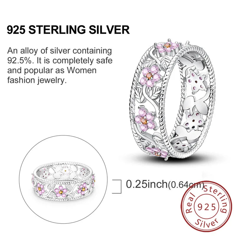 Rings Original 925 Sterling Silver Rings Bow Heart Sun Moon Star Zircon Rings For Women'S Jewelry Birthday Anniversary Gifts