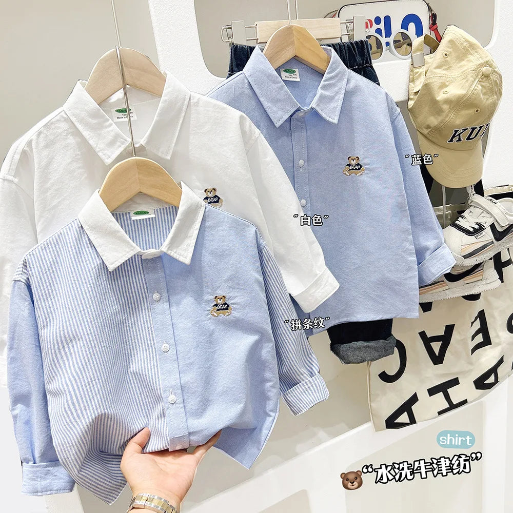 Children's Autumn Long Sleeve Shirt 2025 New Style Boys' Oxford Spinning Thin Coat Middle and Large Children's Casual Cartoon Sh