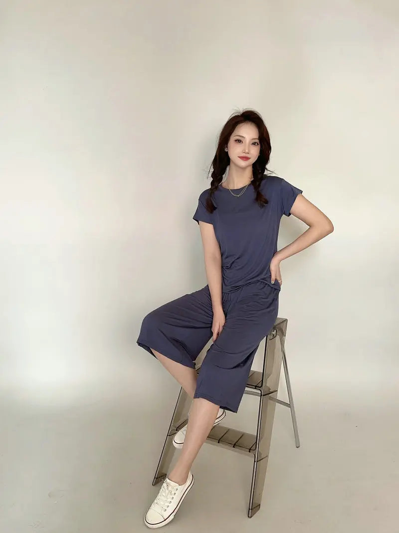 Women's Modal Wide Leg Lounge Shorts - High Waist Loose Fit Casual