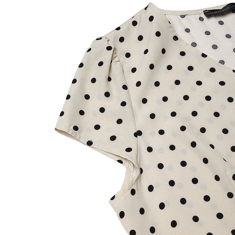 ZANZEA Summer Polka Dots Printed Women Dress Elegant Casual Holiday Beach Ruffled Sundress V Neck Short Sleeve Work Midi Dresses
