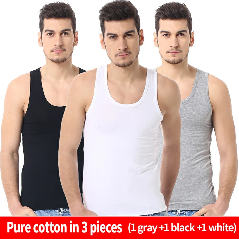 3/1 Piece Men'S Pure Cotton Vest Fitness Training Jacket Four Seasons Solid Color Tight Sleeveless T-Shirt Teenagers Casual Joke