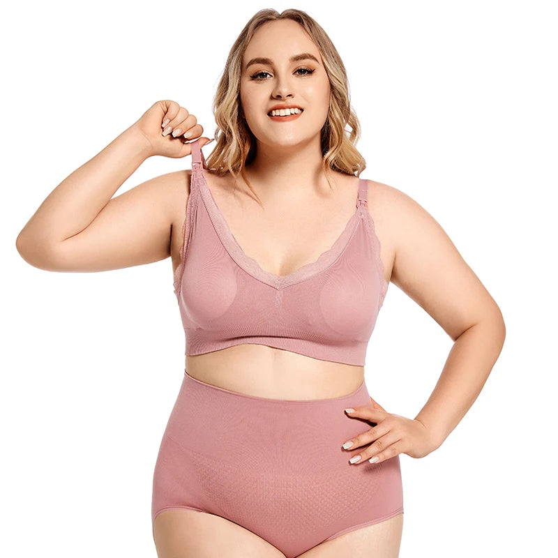 Plus Size Wireless Front Open Nursing Bra Soft Lace Breathable Seamless Maternity Breastfeeding Bras Maternal Support Pregnant
