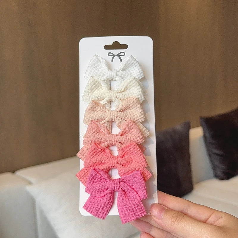 6PCS Bow Hairpins for Baby Girls - Plaid Polyester Hair Barrettes