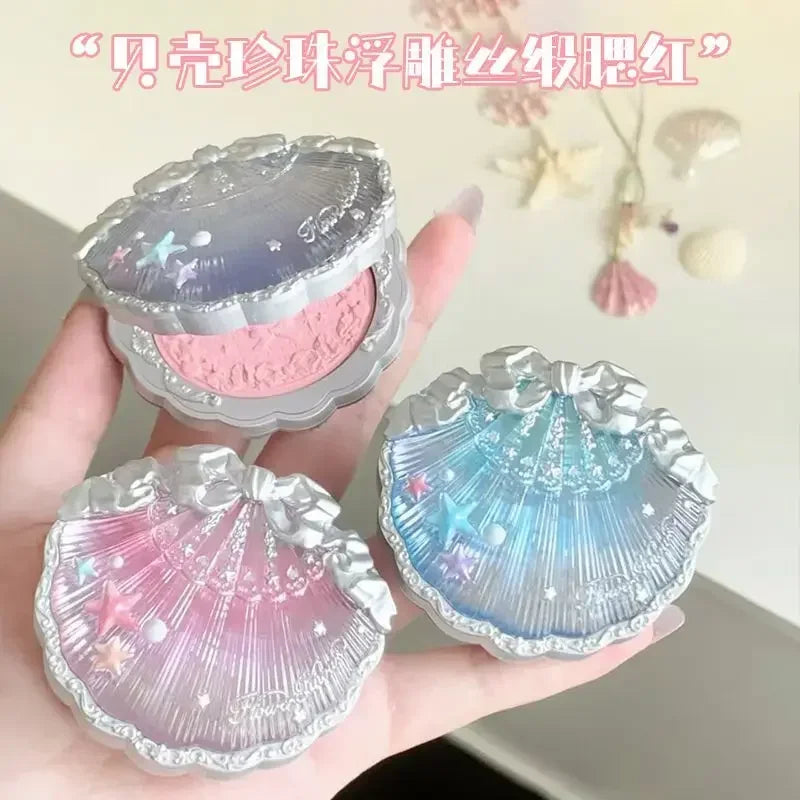 Flower Knows Shells Jewel Collection Embossed Silk Satin Blusher Expands Shrink Cheek Vintage Pearl Makeup