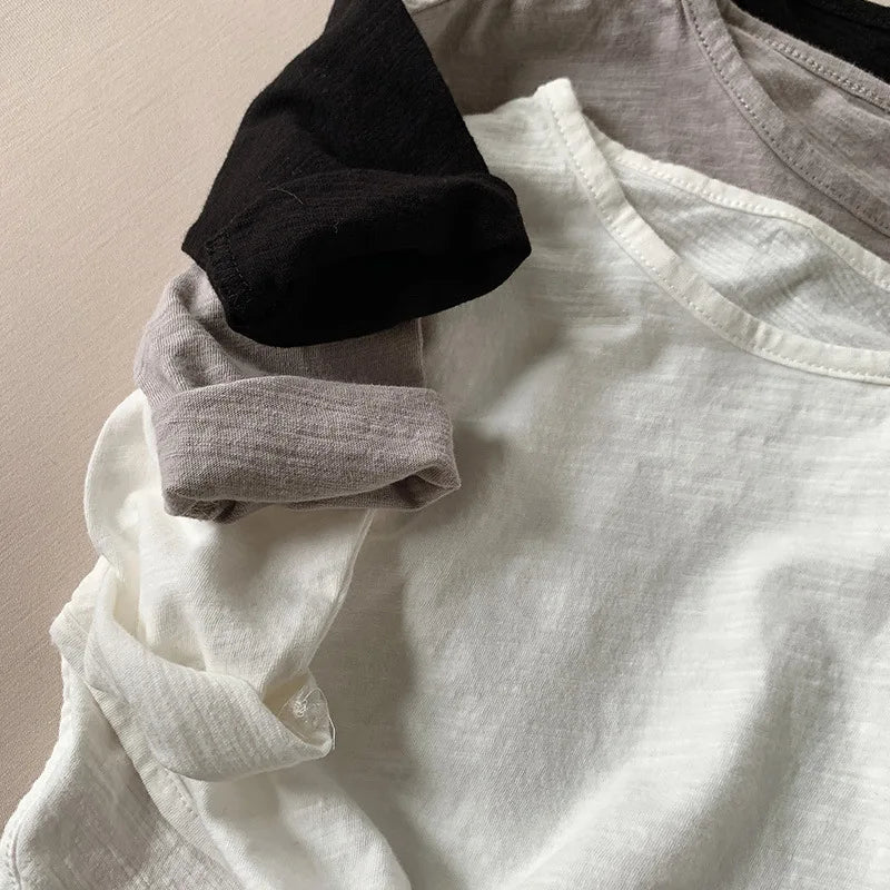 Spring Autumn Kids New Solid Long Sleeves Sweatshirt Boys Loose Cotton Top Clothes Baby Girl Boy Casual Soft Pullover T-Shirts