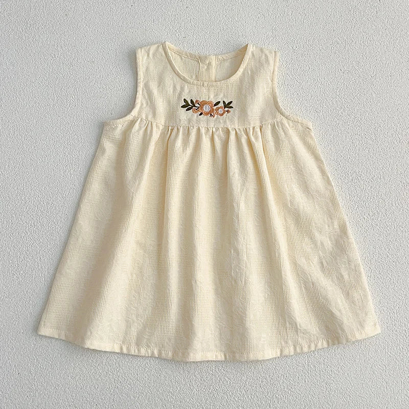Girls Birthday Party Sisters Outfits Summer Green Apricot Floral Embroidery Sleeveless Bodysuit Vest Dress Baby Clothes H037