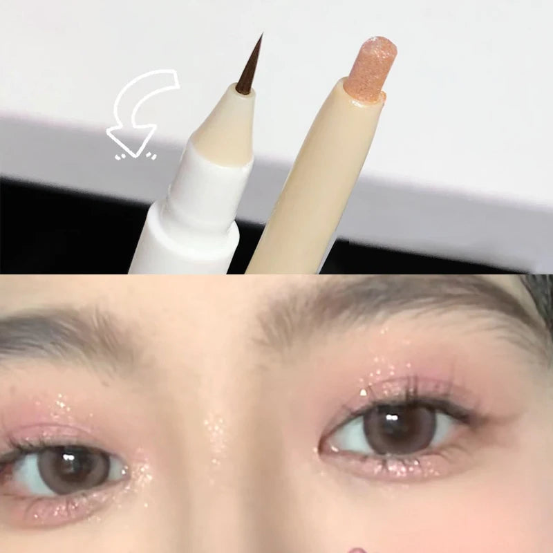 2 In 1 Liquid Eye Liner Shadow Pen Ultra Glitter Eyeliner Pencil Lasting Korean Eyes Makeup High Gloss Pigment Silkworm Gel Pen