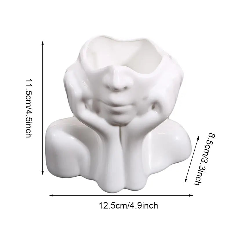 Makeup Brush Holder Human Face Art Desktop Decoration Vase Compatible with Eyebrow Pencils Home Organizer Plastic Material