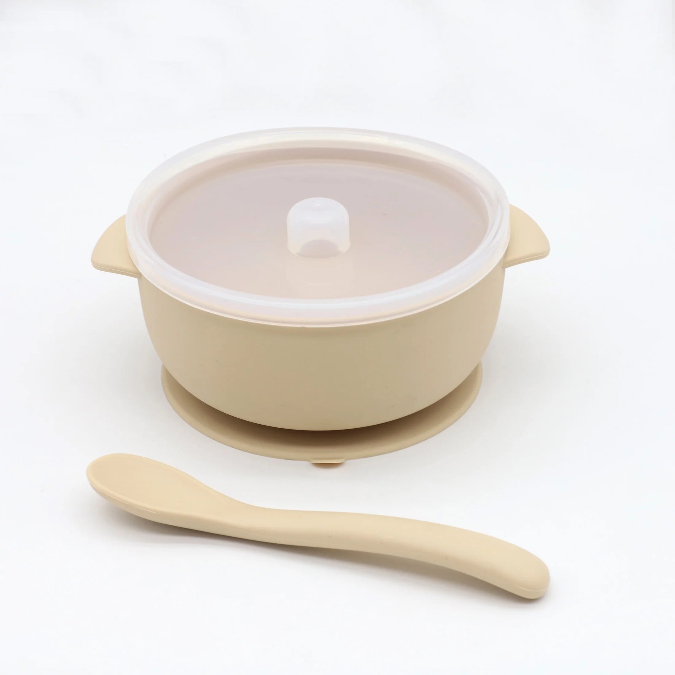 Silicone Suction Bowl Set With Lid And Spoon 3 Piece Strong Suction Mess Free Self Feeding For Babies