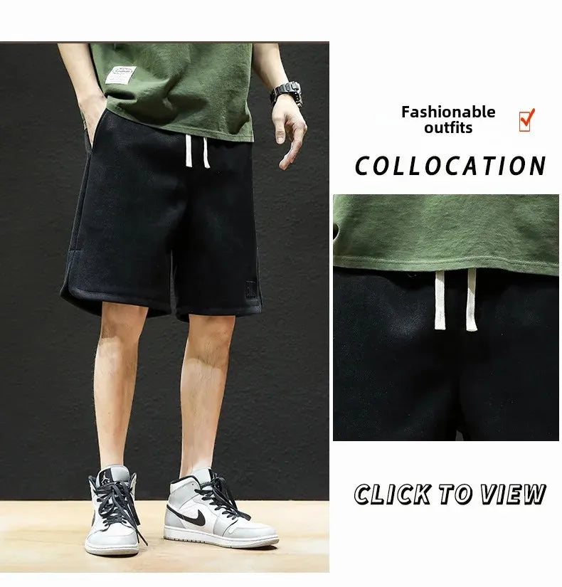 American Style High Street Men's Summer Thin Knit Sweatpants Casual Trendy Brand Plus Size Straight Leg Loose Fit Five Minute Pa
