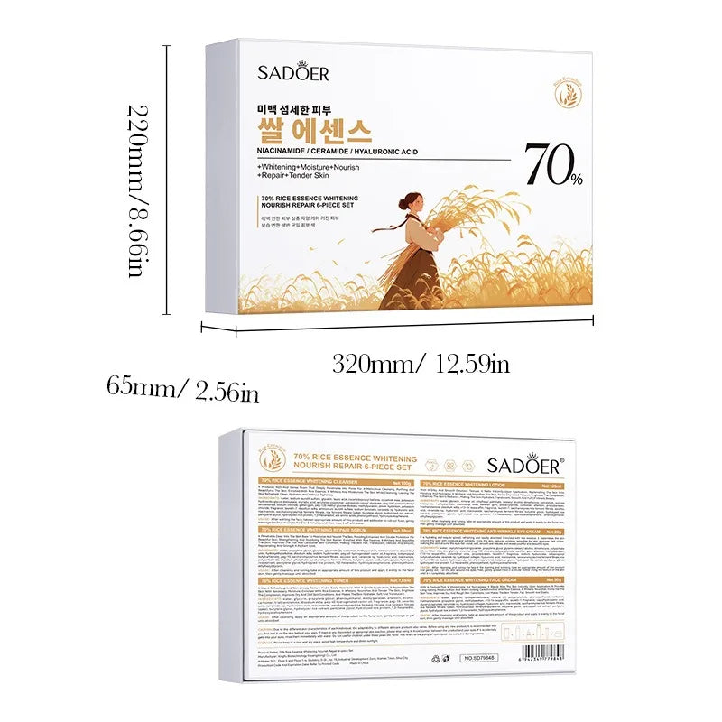 70% Rice Moisturizing Anti-Wrinkle Skincare 6pcs/Set - Firming, Lifting Hydrating Face Kit for All Skin Types Skin care Product