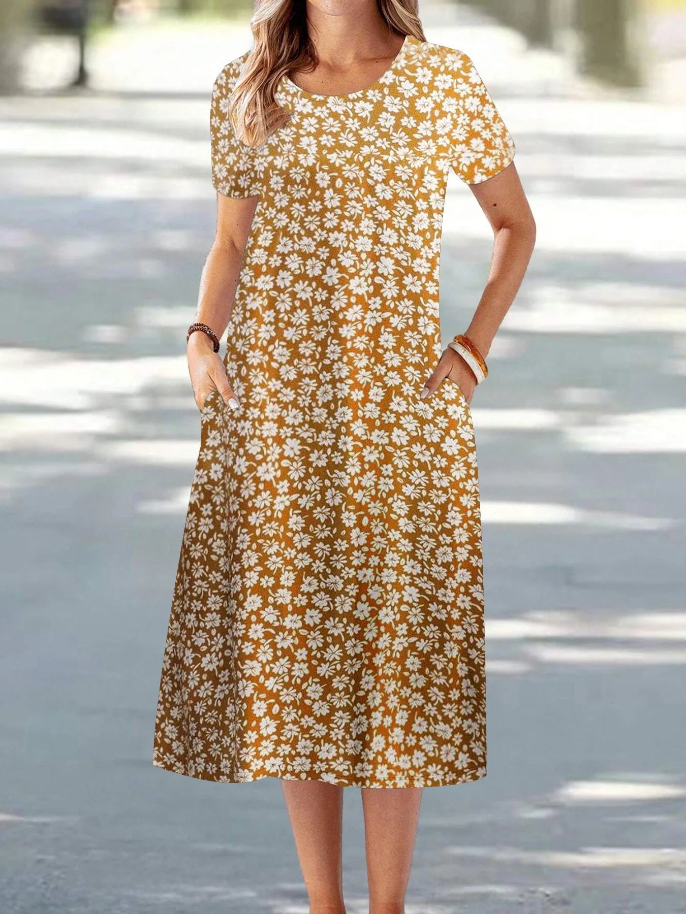 Casual Versatile High Quality round Neck T-Shirt Dress Fashionable Trendy Polyester Long Skirt Elegant Style All-Match Design