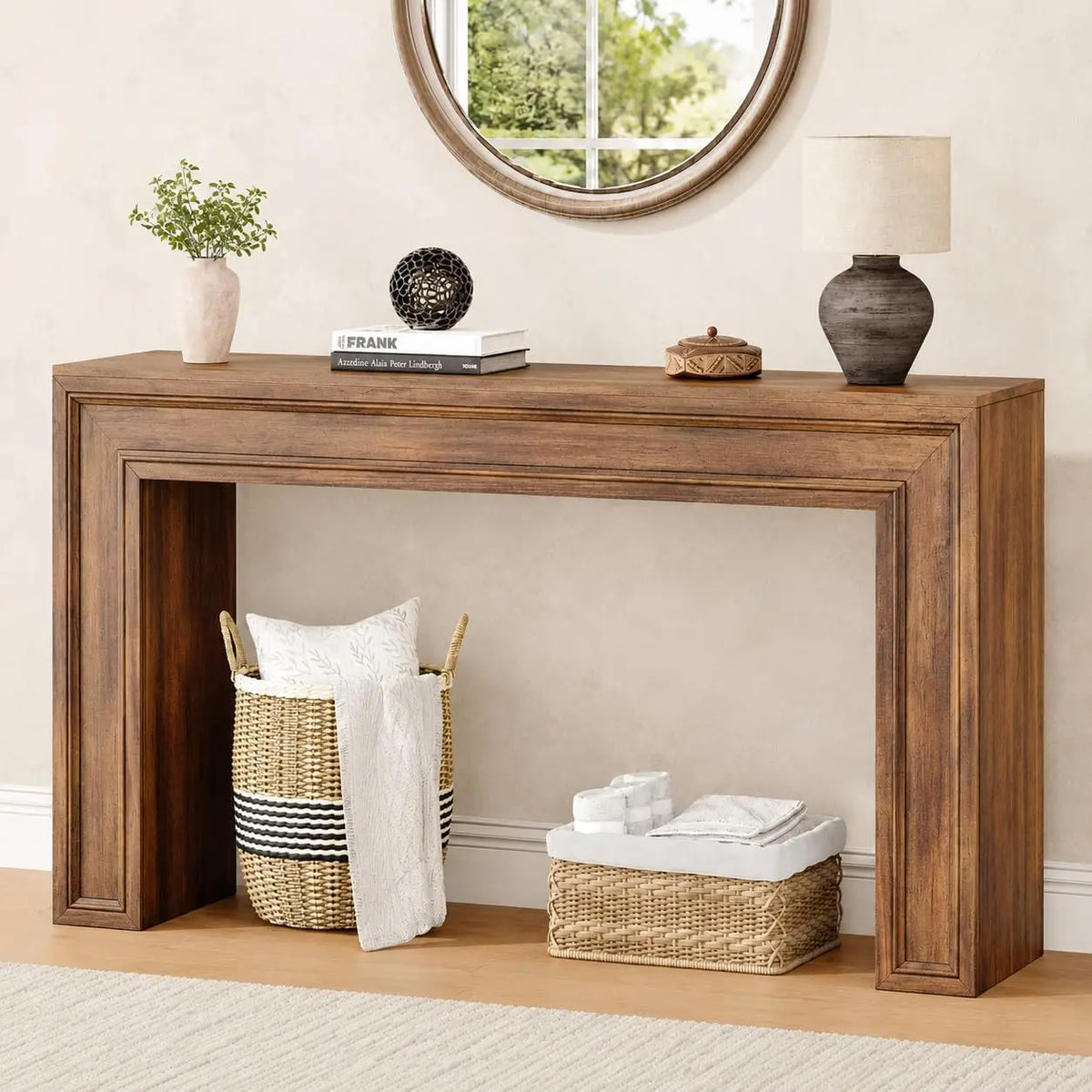 55-Inch Wood Console Table - Farmhouse Entryway Sofa Table