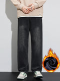 Winter Jeans Warm Fleece Thick Men's Wide Legs Denim Pants Fashion Loose Straight Retro Plush Velvet Casual Trousers Streetwear