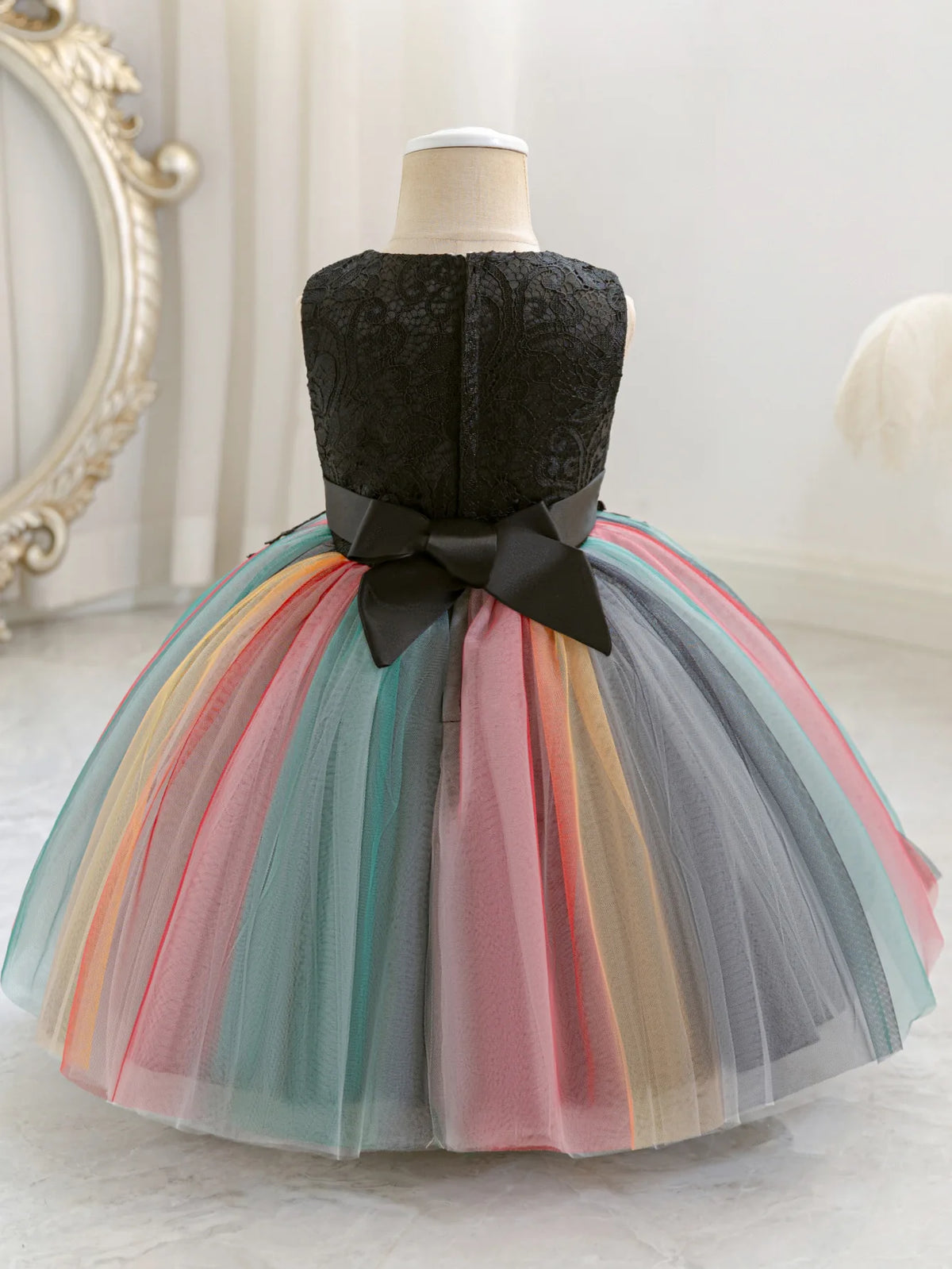 HETISO Little Girl Carnival Dress Rainbow Mesh Kid's Costumes Flower Birthday Ball Gown 3-10 Years