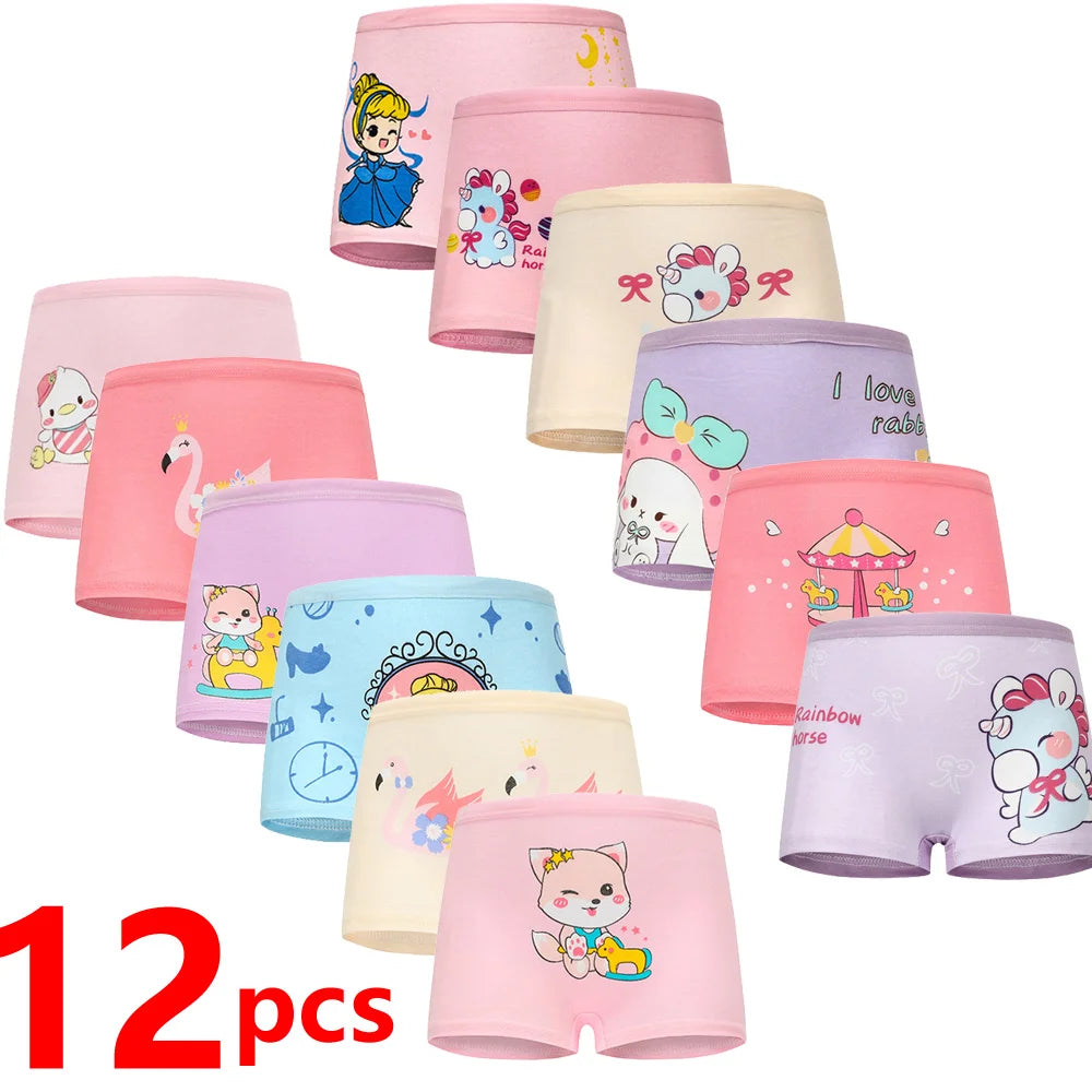 1/4/8/12 Pcs Children Girls Panties Sets Cotton Pretty Cute Cartoon Unicorn Print Child Underwear For Girl Kid Boxer Breathable