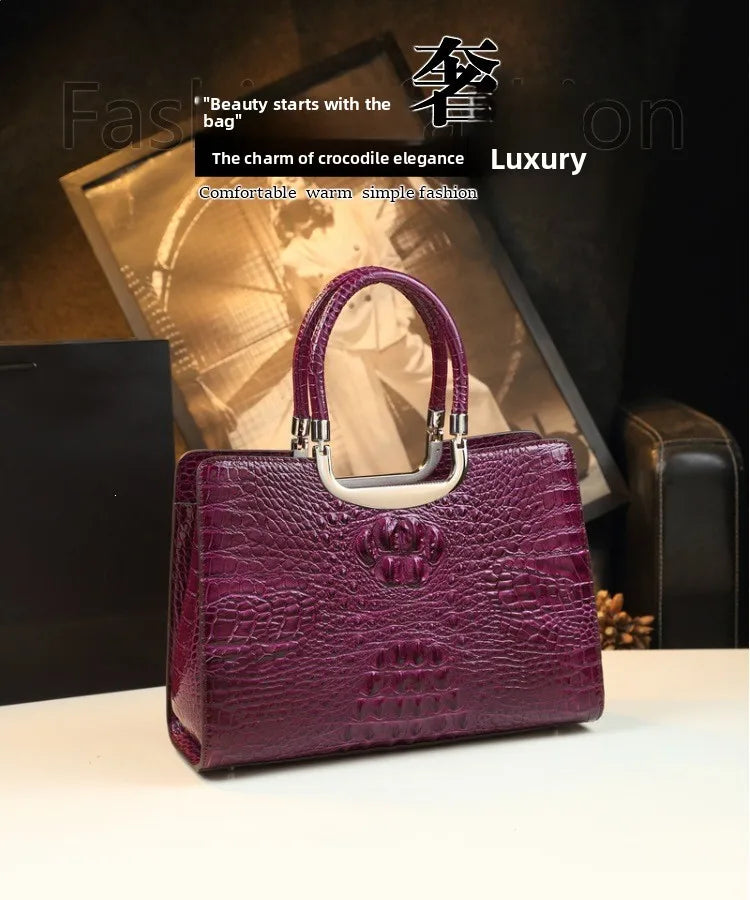 2026 New Ladies Large Tote Business Bag Luxury Leather Crocodile Pattern High Capacity Handbag Single Shoulder Bag for Women