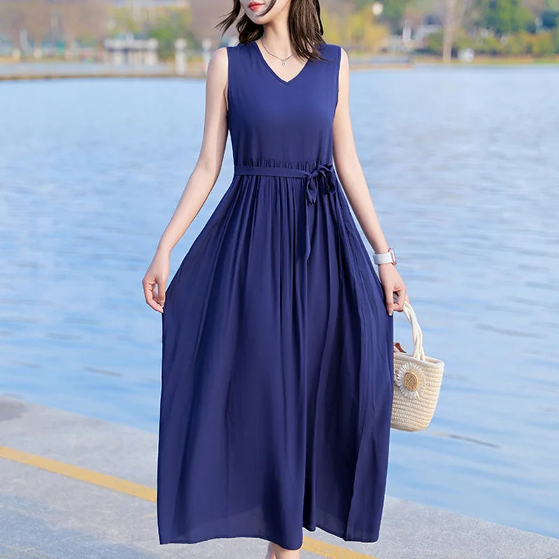 Spring Summer Dresses Fashion Female Sleeveless printed Casual Dress Women A-line Dresses Vestidos