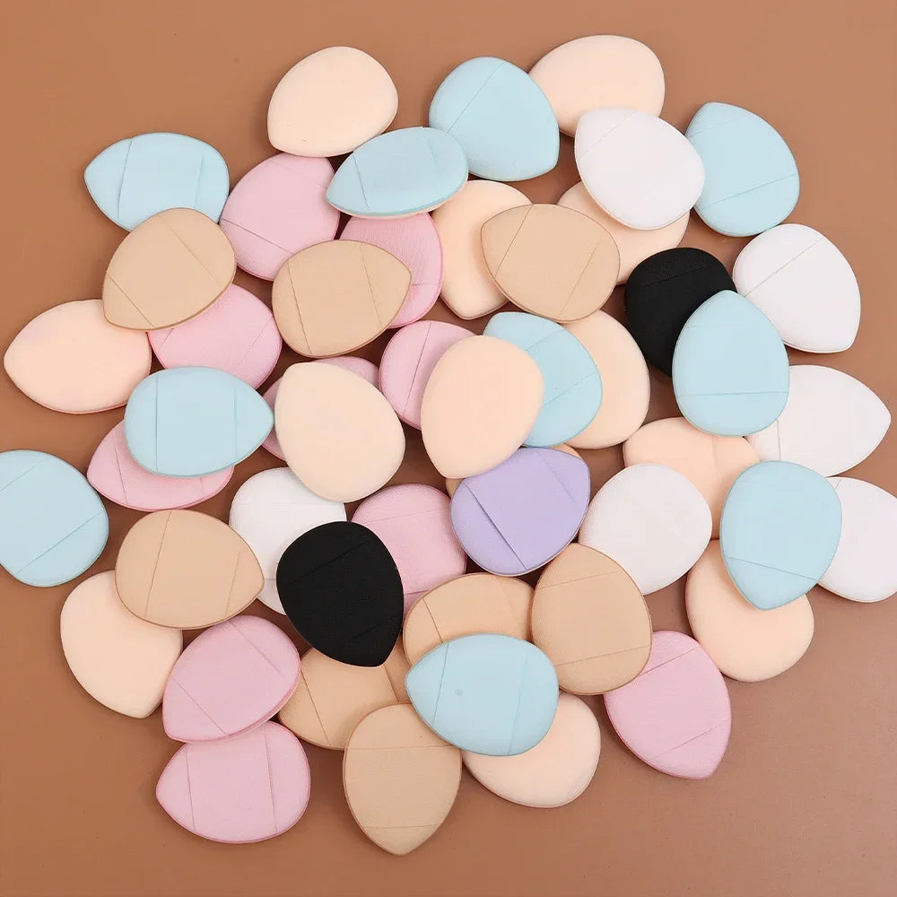 50Pcs Mini Finger Cosmetic Puff Set With Box Water Droplet Shape Air Cushion Detail Makeup Puffs Concealer Foundation Applicator