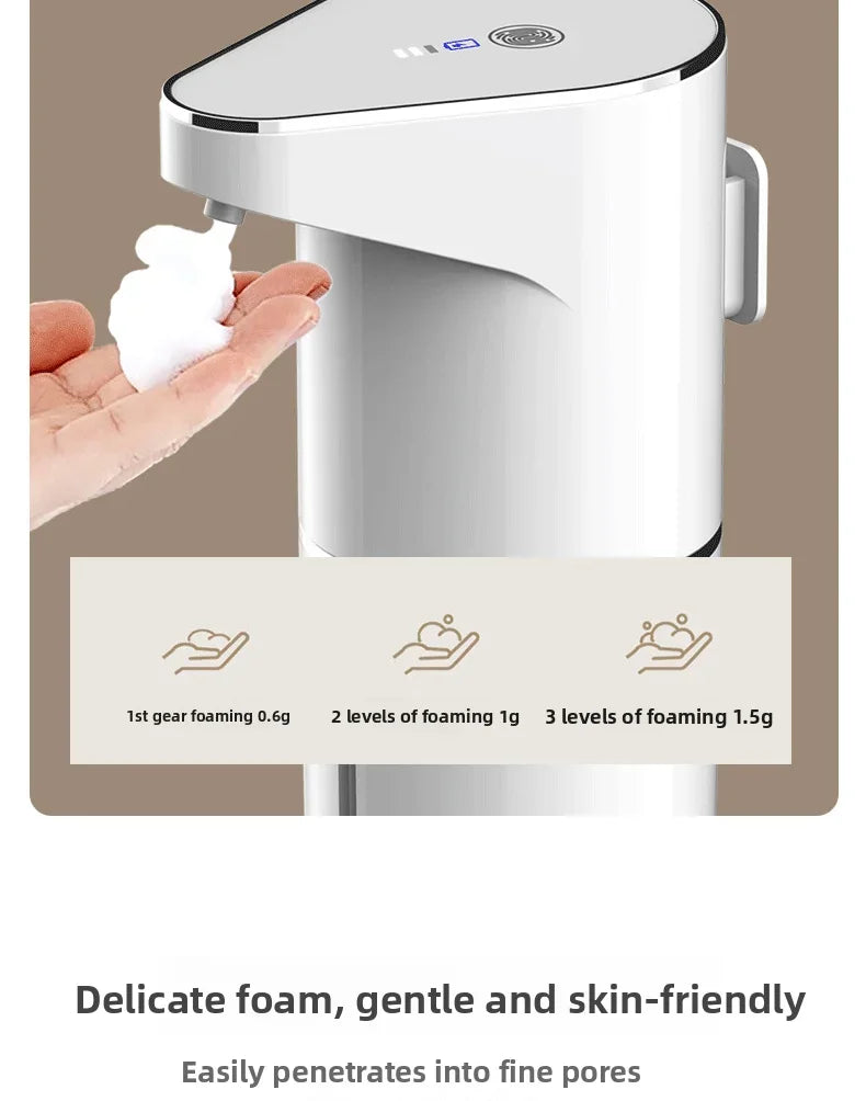 2026 Nuevos dispensadores automáticos de jabón en espuma para baño, máquina inteligente de lavado de manos con carga USB, material ABS blanco de alta calidad