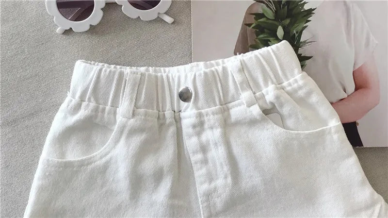 Girls Denim Shorts 2026 Summer 1-7Y Kids Short Jeans Solid Color Fashion Comfotable Clothing with Korean Style Pants
