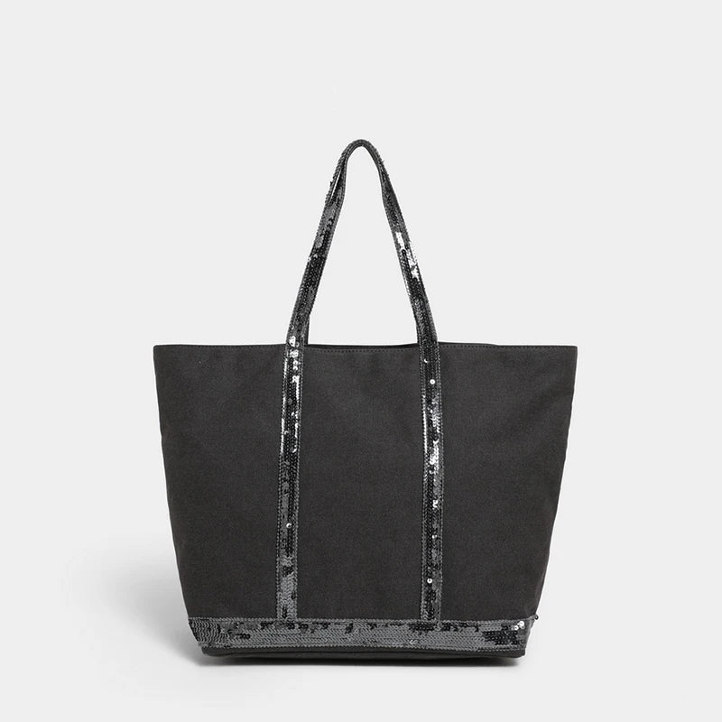 2025 Women's New Retro Shoulder Crossbody Bag Casual Handbag Canvas Shoulder Bag Sequin Large Capacity Tote Bag