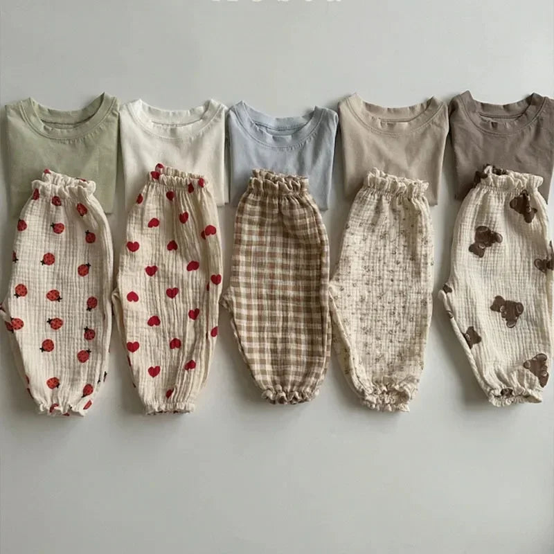 Baby Cotton Print Pants – Soft Muslin, Unisex, Ages 0-3Y