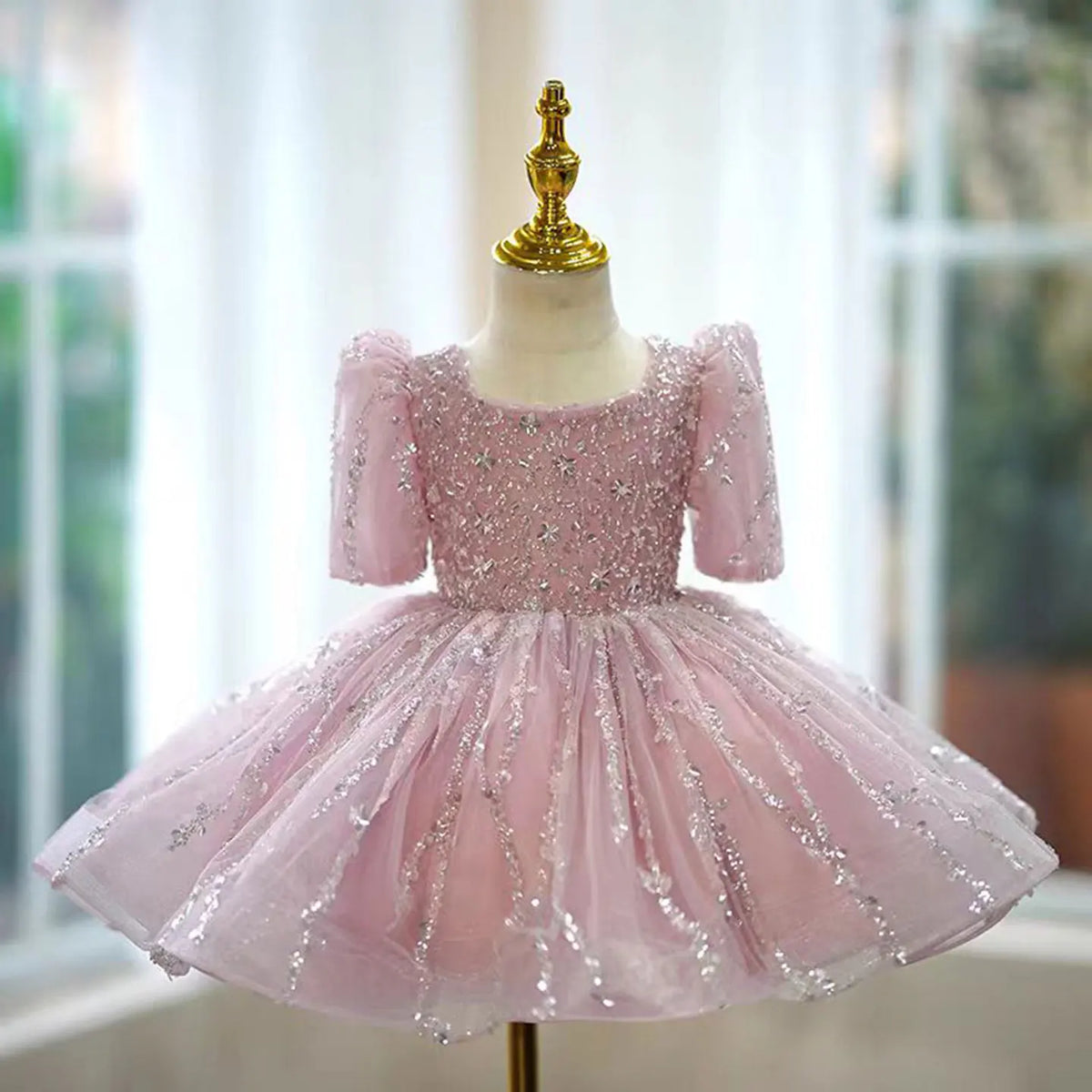 Dreamy Vow J793 Adorable Square Collar Sequined Tulle Girl Dress for Kids Eid al-Fitr Wedding Birthday Party Summer Ball Gown