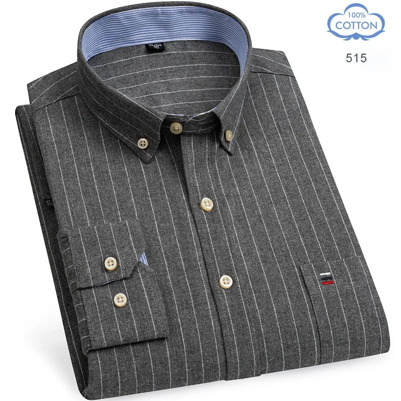 100% Pure Cotton Oxford Shirts For Men Long Sleeve Plaid Shirt Striped Male Businesstartan Red Shirt Mans Designer Clothes