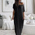 Casual Pure Color Short Sleeve Long Dress Women's Summer New Style Cross-Border TK Loose Waist Milk Fiber Straight Cut Dress