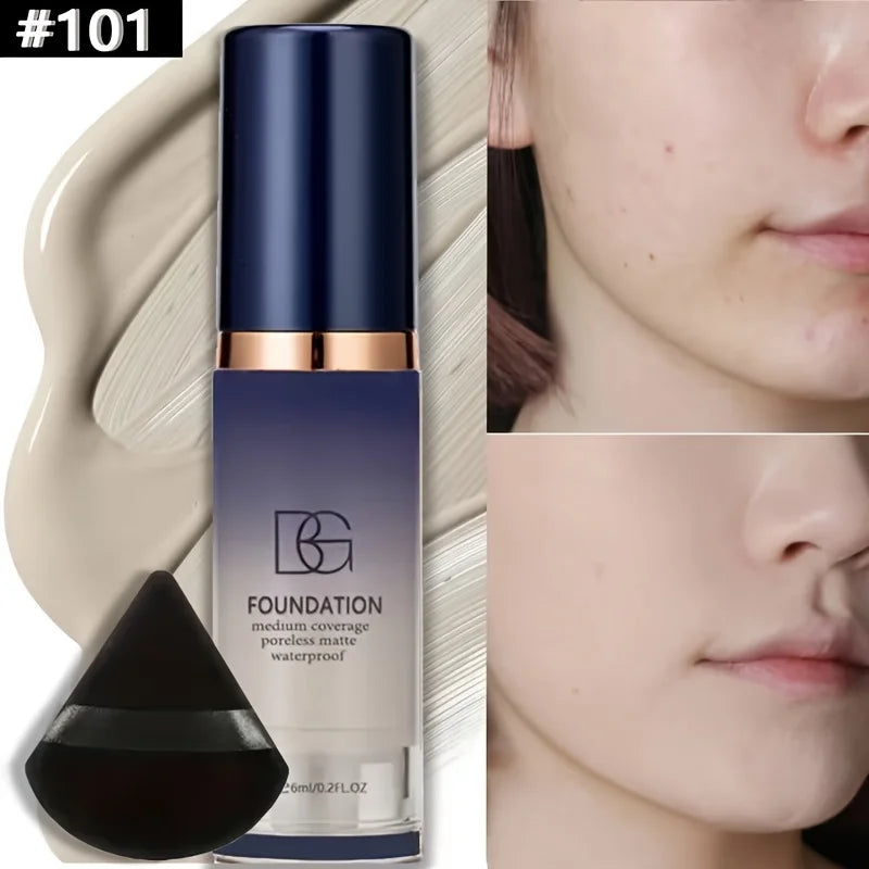 Set de maquillaje con base todo en uno de 2 piezas con borla triangular negra, cobertura impecable para principiantes
