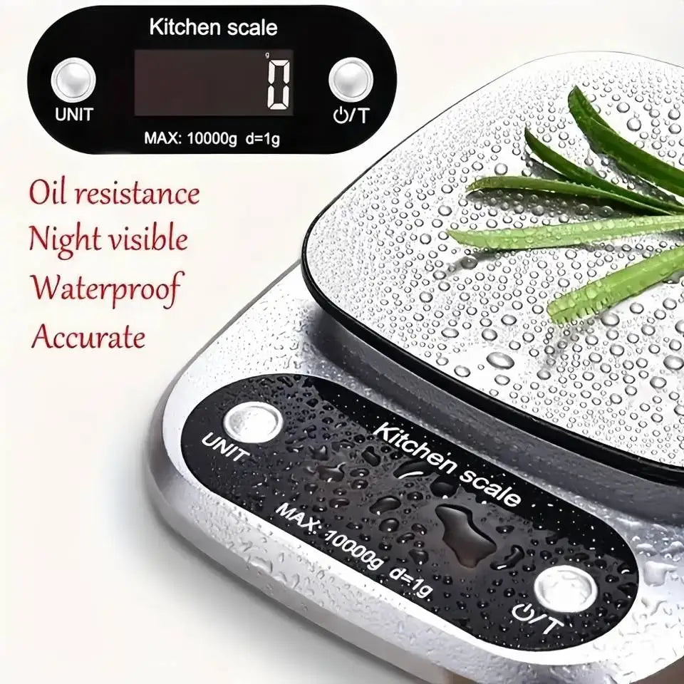 Báscula de cocina de 10 kg, báscula de cocina digital con función de tara, báscula electrónica para joyas y alimentos, pantalla LCD de acero inoxidable