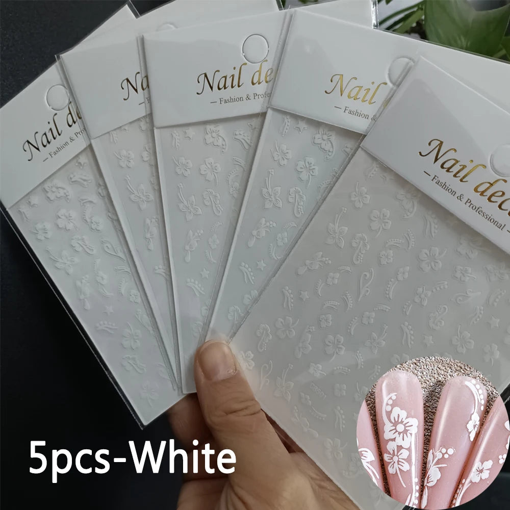1 pieza 3D pegatinas de hibisco para uñas, flores blancas y negras, pétalos, calcomanías adhesivas, deslizadores florales rosas y dorados para decoración de uñas