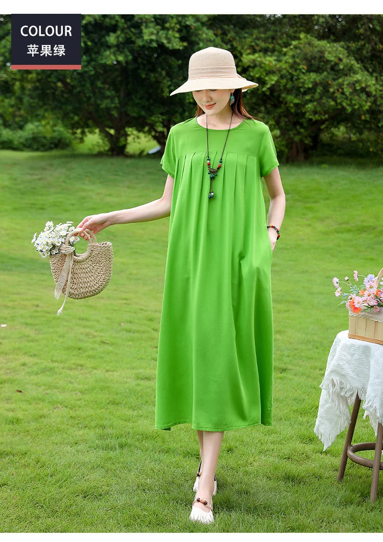 New Fashion Casual 2025 Summer Elegant Dresses For Women O-Neck Print Vintage Short Sleeve Dress Loose Women Clothing