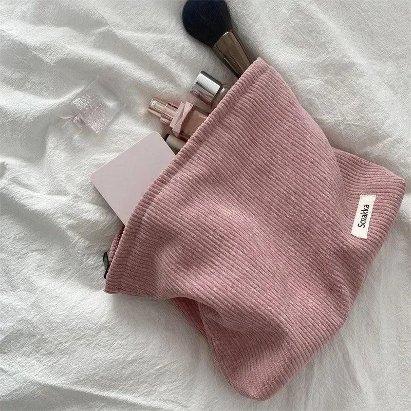 Soft Large Cosmetic Bags Women'S Neceser Makeup Toiletry Bag Fashion Travel Make Up Bag Corduroy Brush Pencil Organizer Case