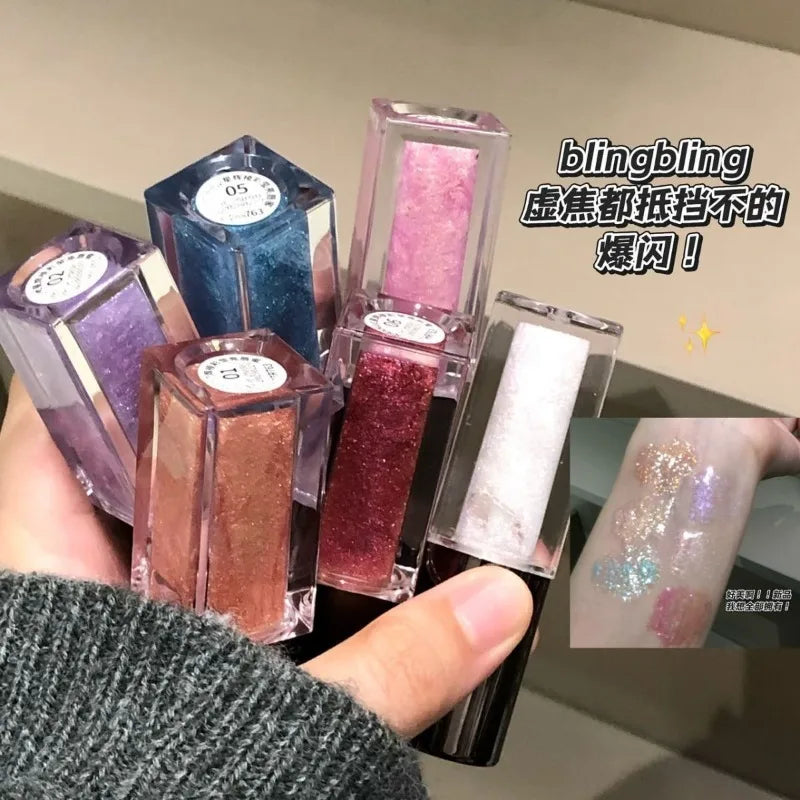 Multichrome Diamond Shimmer Lip Gloss Clear Glitter Metallic Pink Blue Orange Lip Stain Mirror-Shine Gloss 3D Sparkling Lips