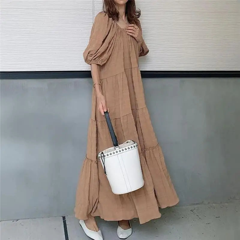 Fairy Tale Slimming Long Skirt Dress Super Fairy Big Swing Skirt Women's Fashion Summer City Walk High Collar Long Sleeve Dress