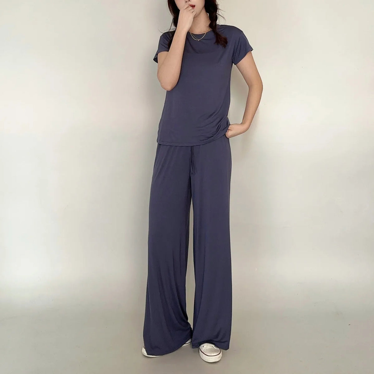 Women's Plus Size Pajama Set - Short Sleeve T-Shirt & Wide Leg Pants