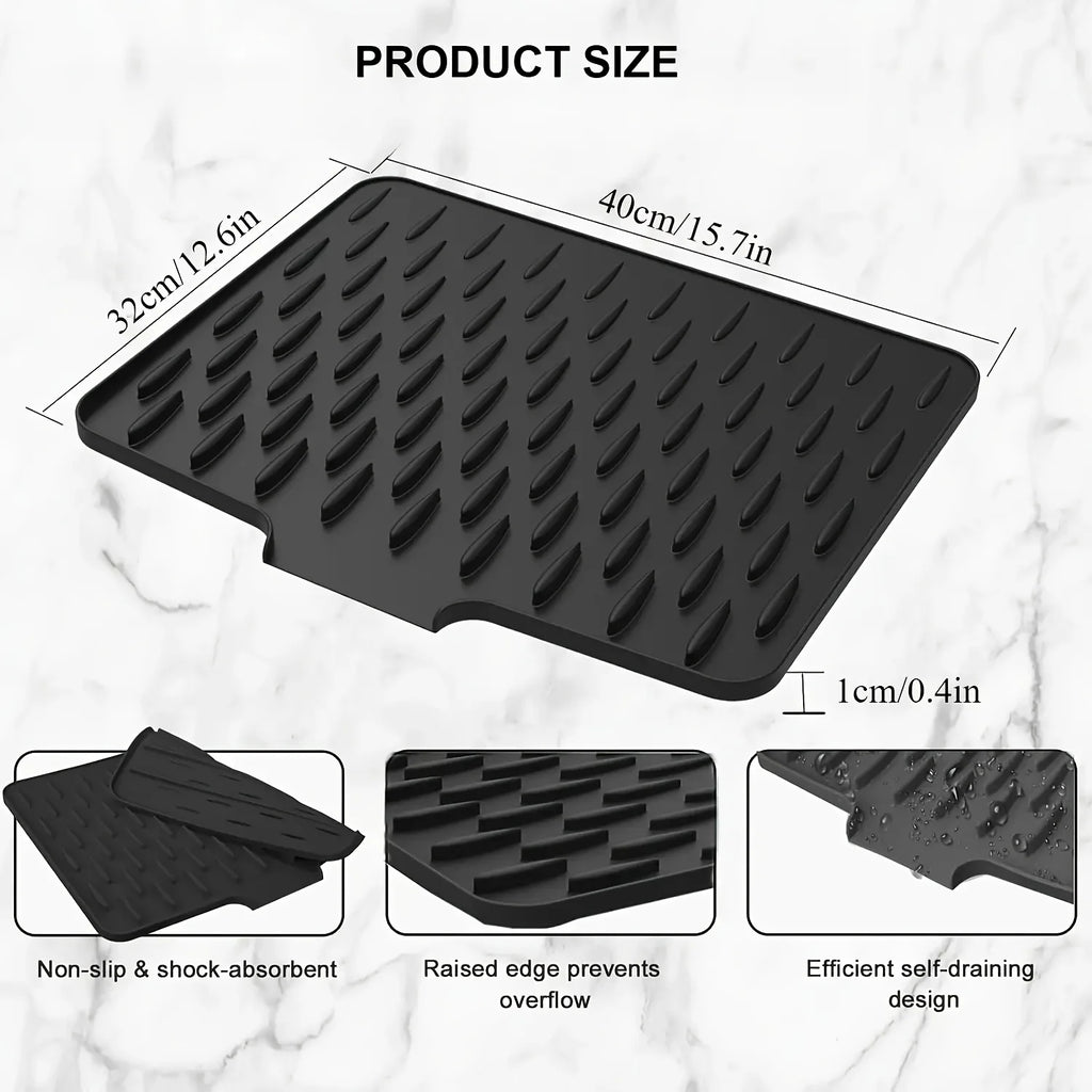 Tapete de silicona para cocina con diseño de drenaje incorporado, fácil de limpiar, adecuado para encimeras, fregaderos, refrigeradores