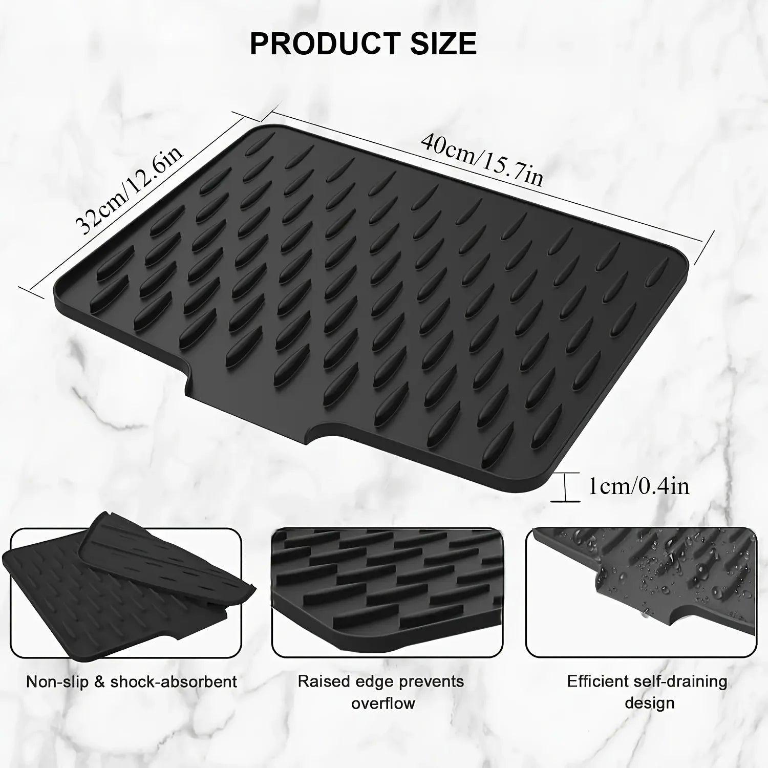 Tapete de silicona para cocina con diseño de drenaje incorporado, fácil de limpiar, adecuado para encimeras, fregaderos, refrigeradores