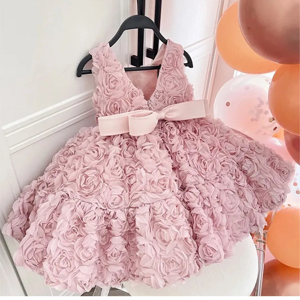 HETISO Flower Baby Dresses Sleeveless Elegant Children Holiday Party Prom Ball Gown Tutu Girl's Ceremonial Dress 1-8 Years