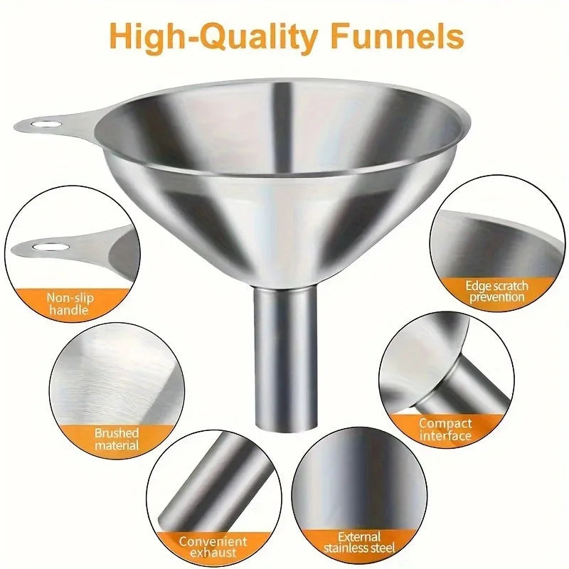 Juego de 3 embudos de cocina de acero inoxidable, embudos pequeños, embudo de boca ancha para tarros, embudo de silicona de grado alimenticio, accesorios de cocina